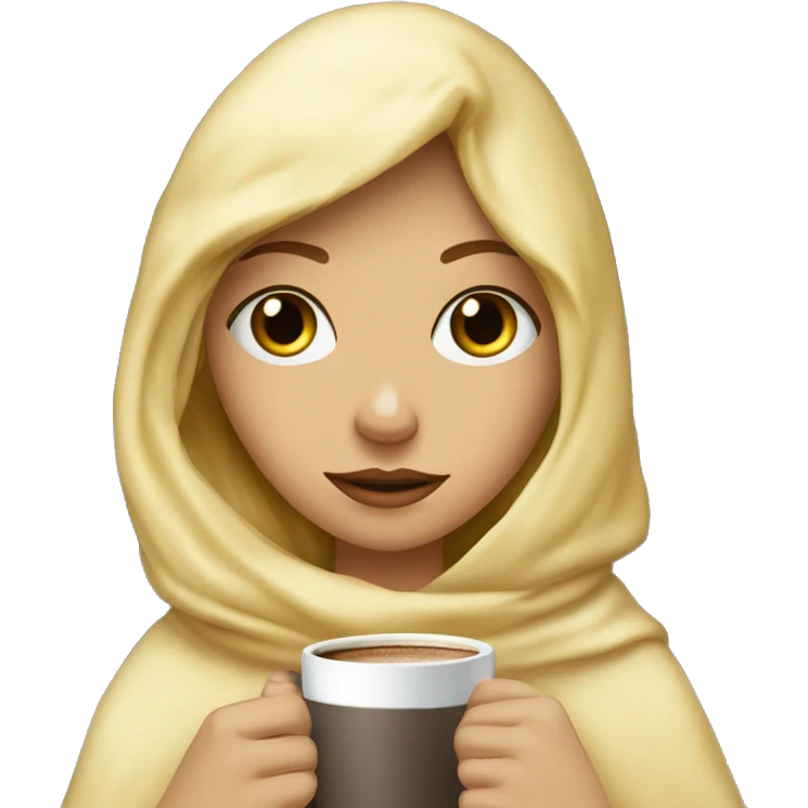Blondie girl inside a blanket sipping coffee eyes close emoji