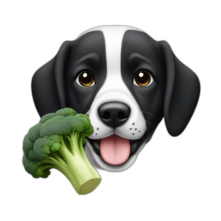 perro bodeguero blanco y negro con brocoli emoji