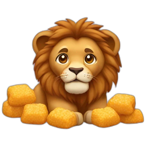 Lionceau en peluche qui mange des nuggets emoji