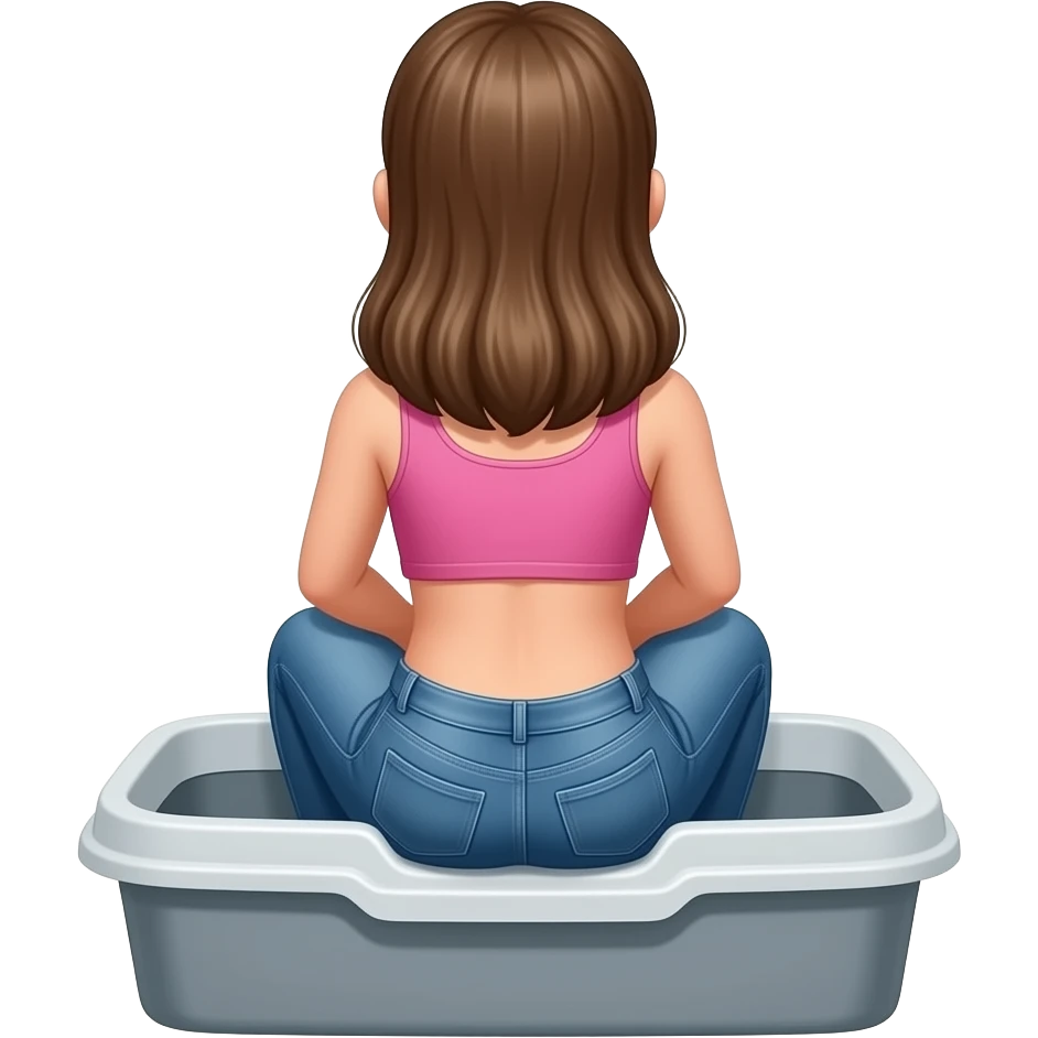Bareback view of a 10yo girl squatting in a human sized litterbox emoji