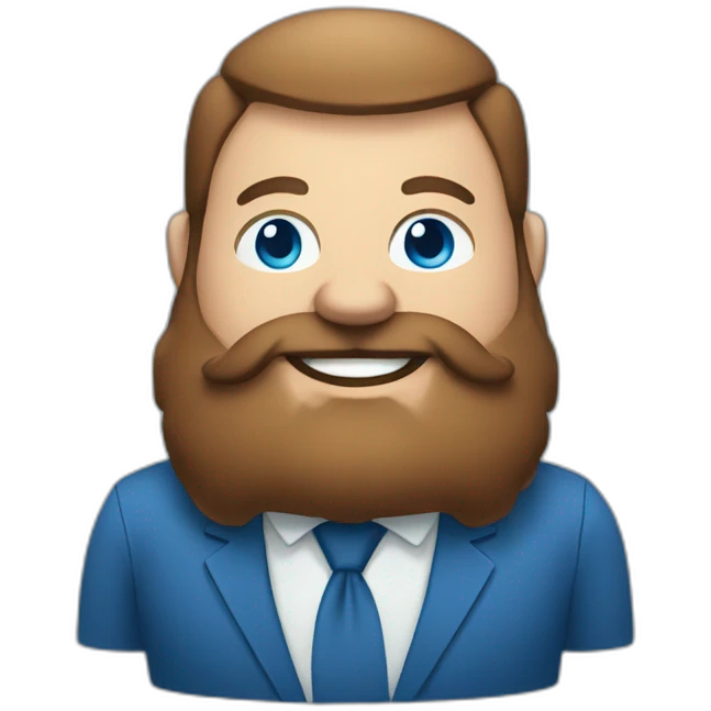 blue eyes fat smiling man with a long brown beard in a blue suit emoji