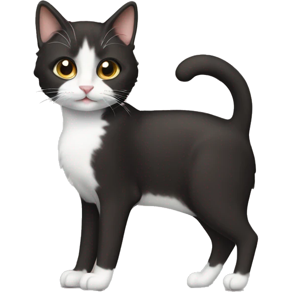 Short curly brown hair with tuxedo cat emoji