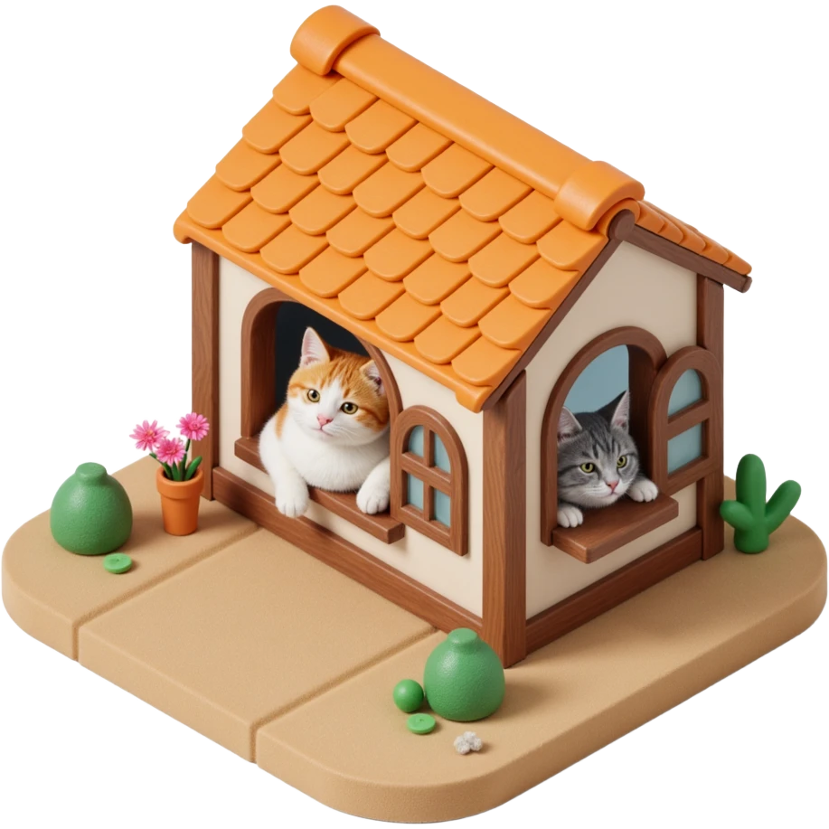 cats relaxing in a vertical playhouse emoji
