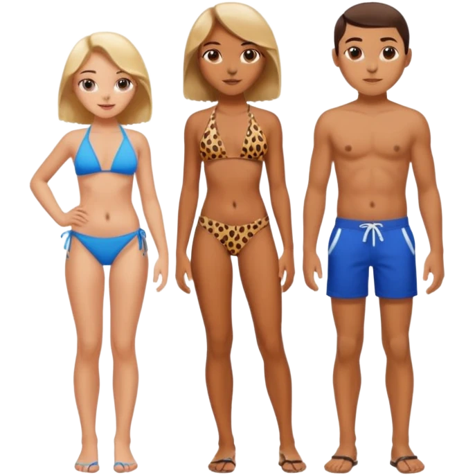 a girl wearing cheetah print bikini standing with a boy wearing shorts  emoji