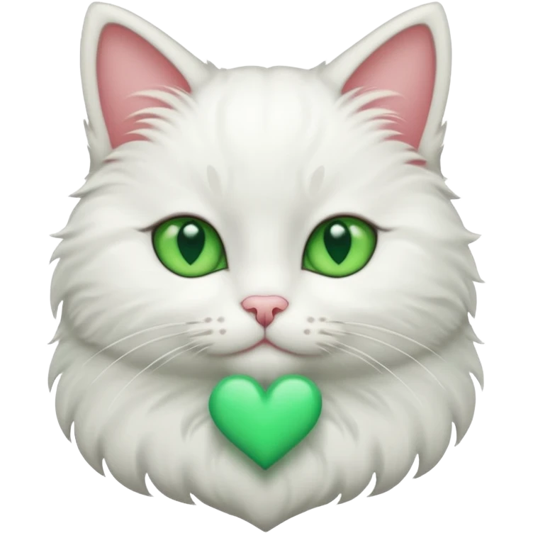 White cat with green eyes and heart emoji