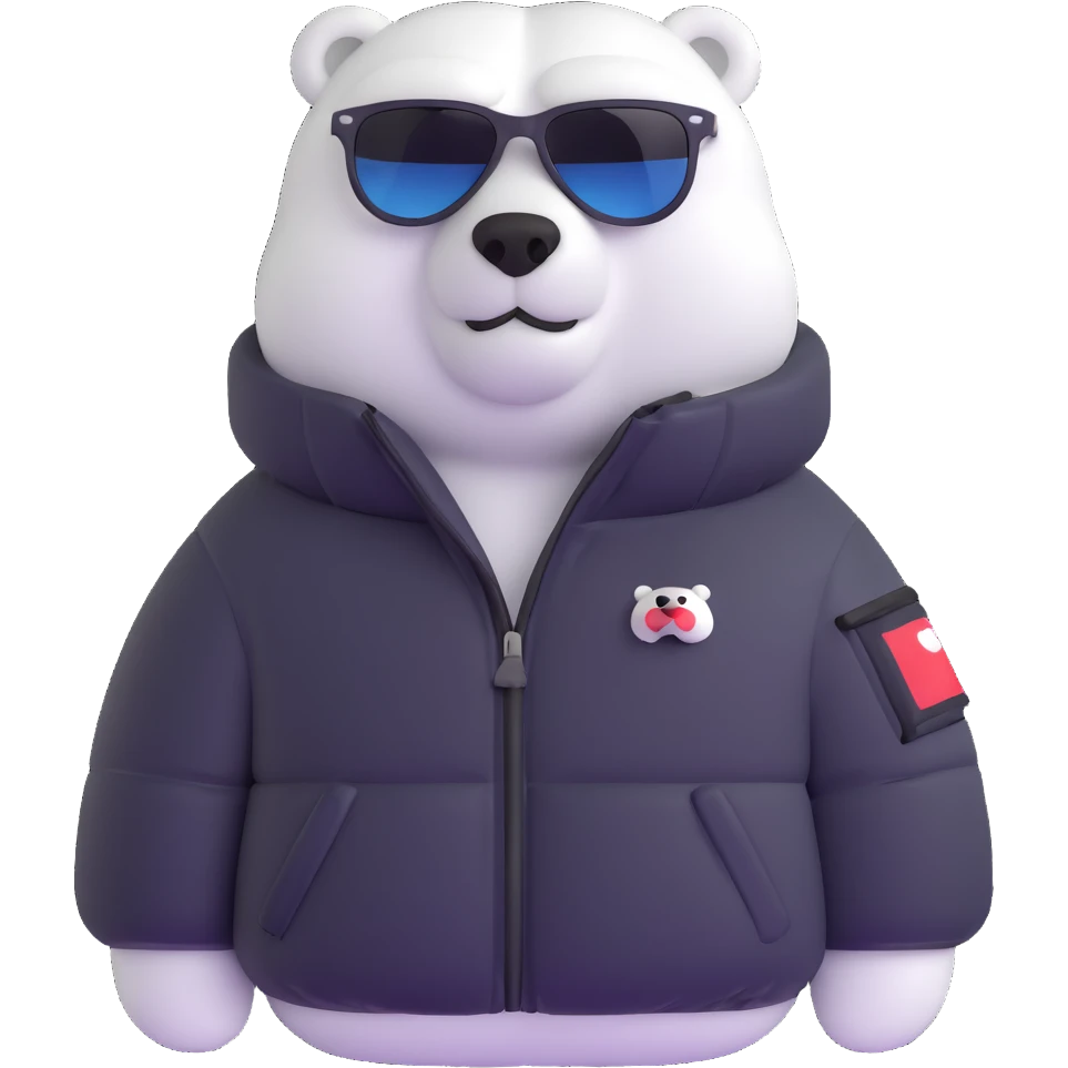 polar bear wearing a white puffer jacket and sunglasses  emoji