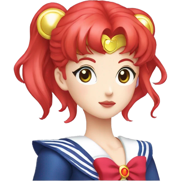 Sailor moon scout, -3/4, bright red hair, eyes closed emoji