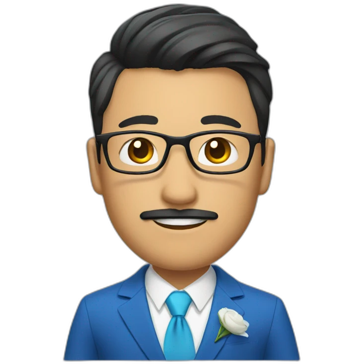 an asian groom with glasses with mustache with a blue suit emoji