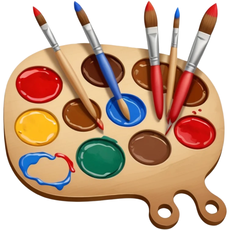 STICKER PINCEAUX ROUGE ET BRUN AVEC PALETTE DE PEINTURE ET TACHE DE PEINTURE emoji