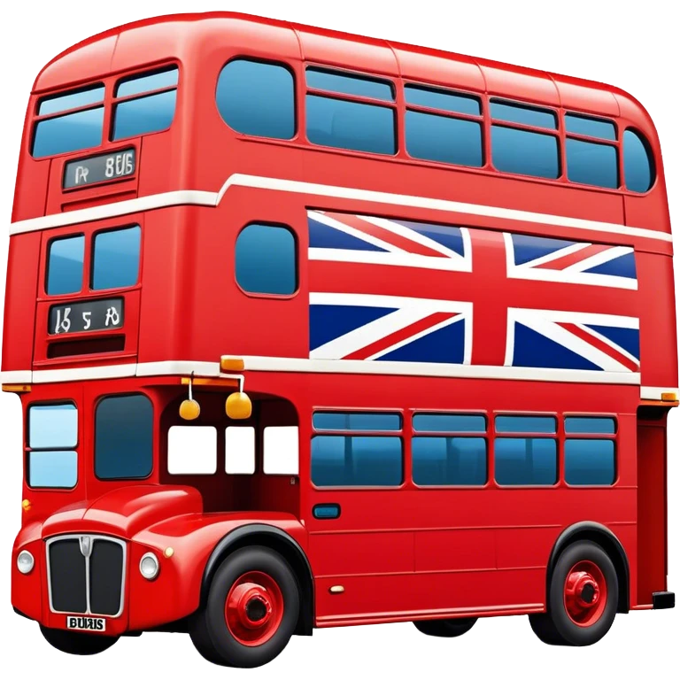 Union Jack flag, double decker bus emoji