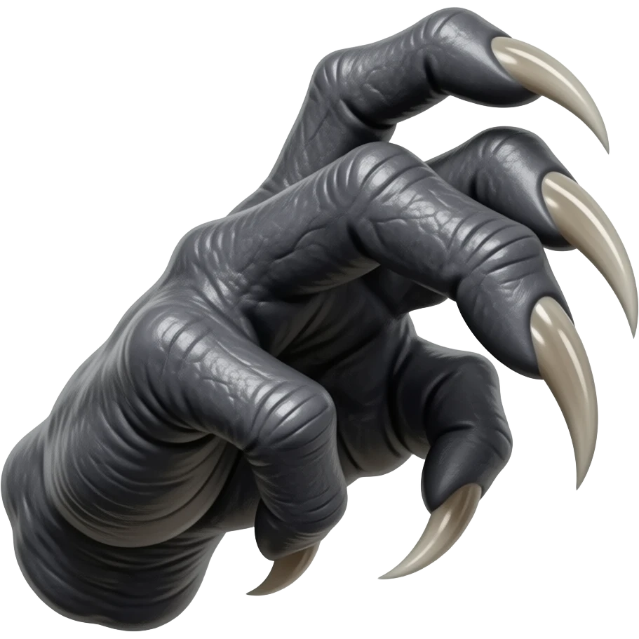 Long dark Demonic hand with sharp claws. Make the hand reach out to attack and slash towards the right of the image violently. Shift the perspective to a side profile to show the curvature and length of the claws more clearly. emoji