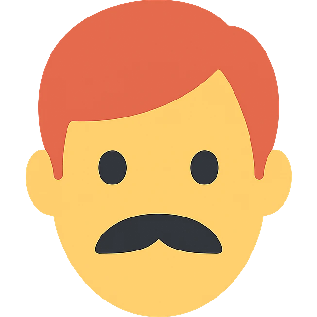 Asian man with black mustache and red hair, color icon style emoji