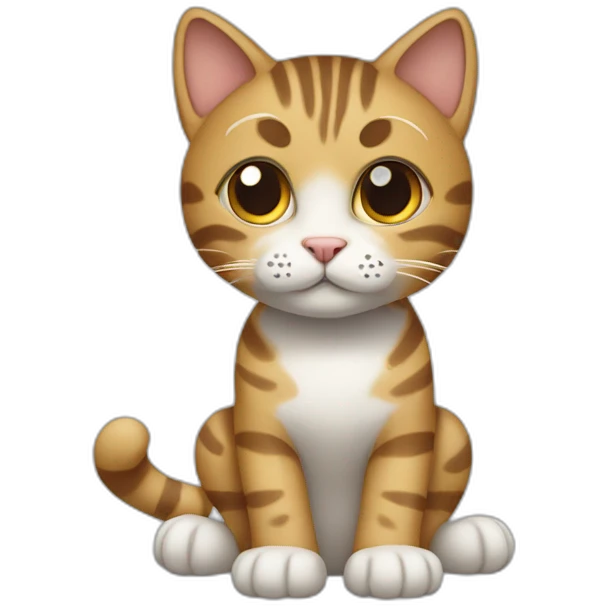 A tabby cat with white paw tips full body tilting it’s head emoji