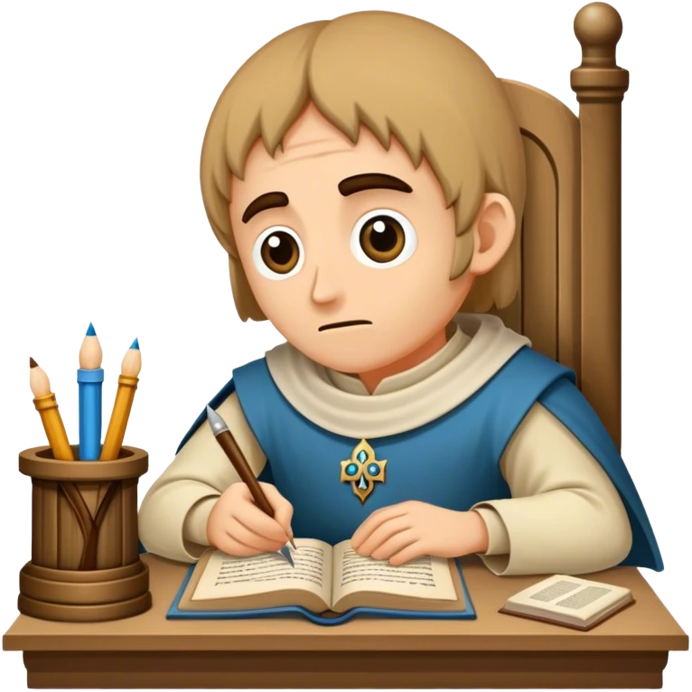 Monje en un escriptorum medieval con los ojos cerrados durmiendo emoji