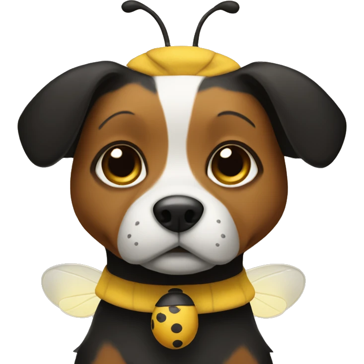 Black and brown dog wearing bee costume emoji