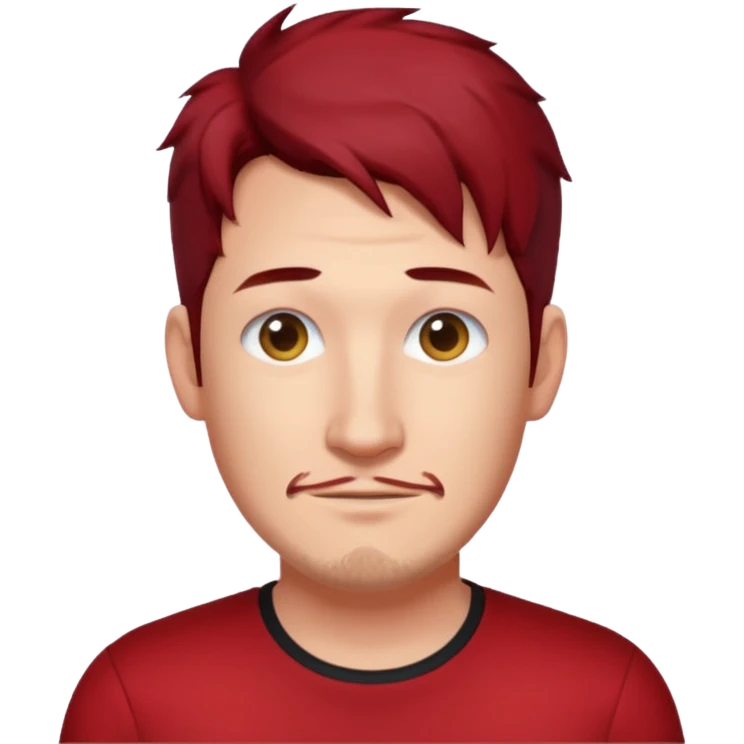 Markiplier with dark red hair, red shirt emoji