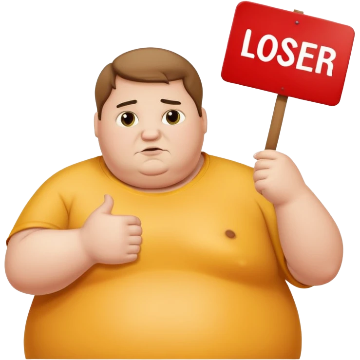 obese man holding a sign that says loser emoji