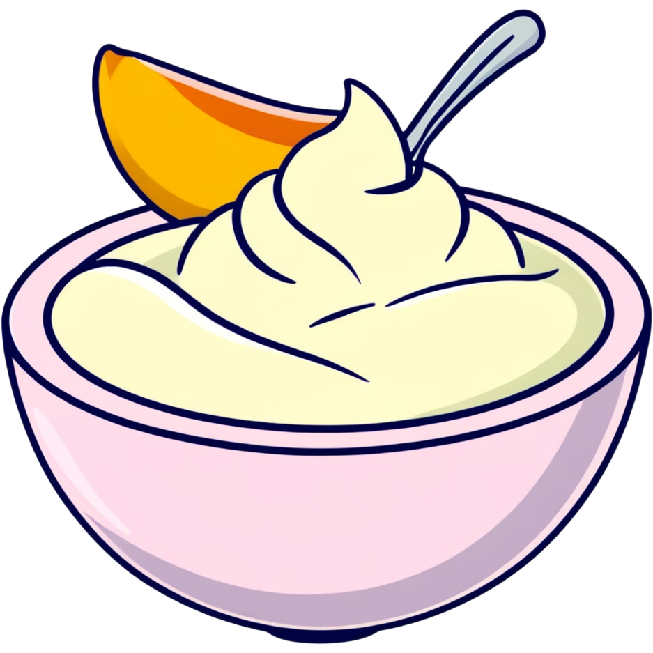 bowl of yogurt with fresh mango slices on top emoji