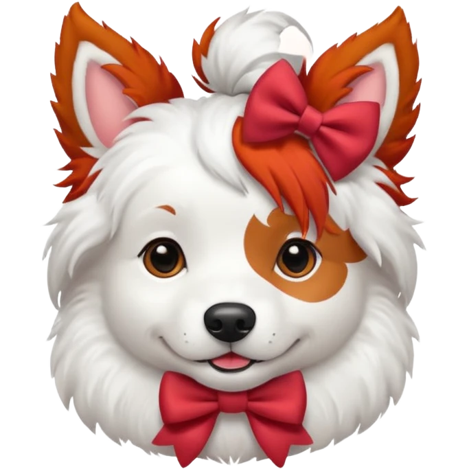 very red haired white dog with a bow on hair emoji