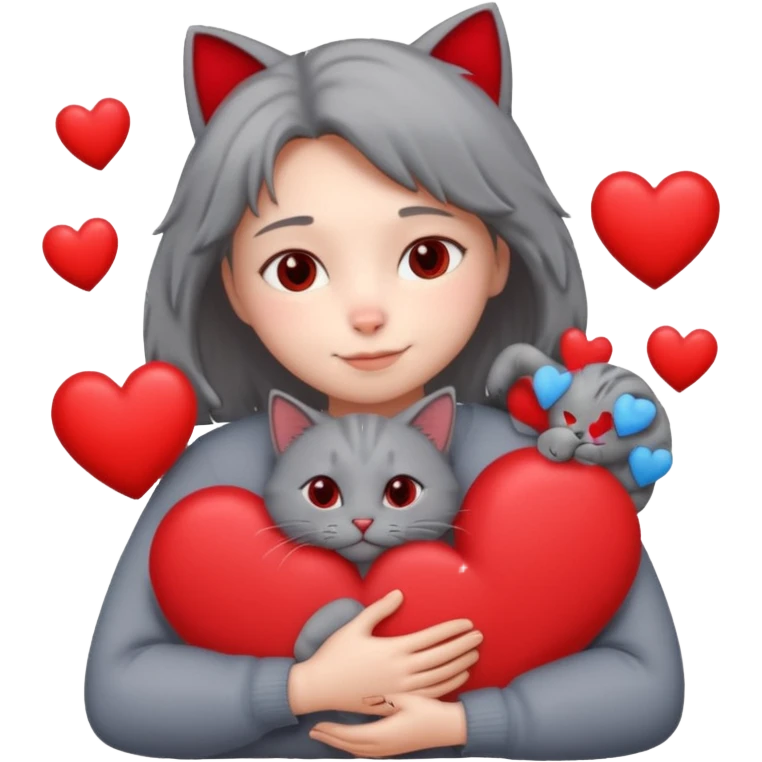 a person hugging a cat with hearts emoji