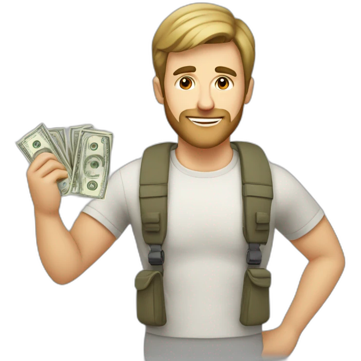 caucasian male with small beard with bag of money emoji