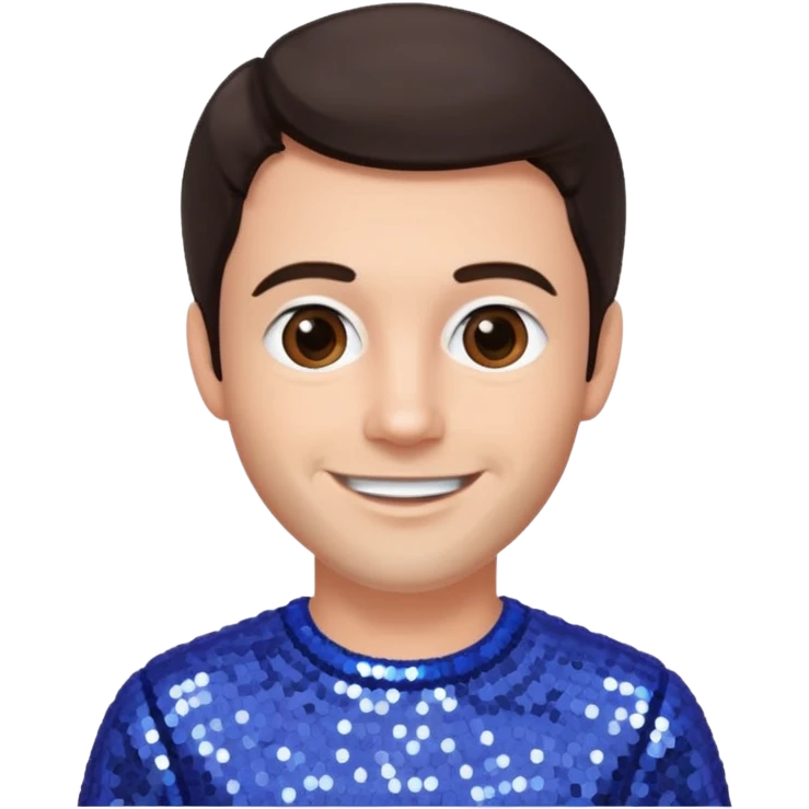 Jeff McCracken with dark brown hair, periwinkle sequin outfit emoji