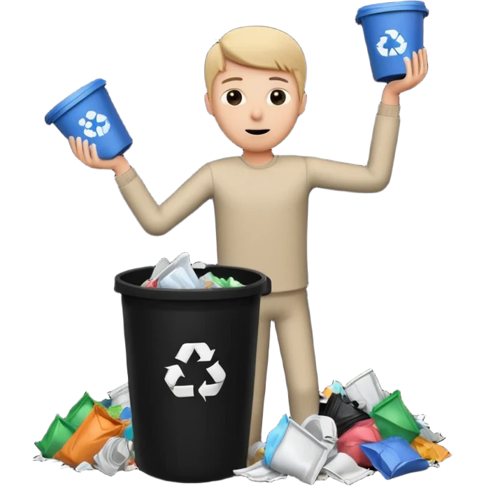 give me a white stickman and a black trash can and trash and make the man throw some trash can and make the background black  emoji