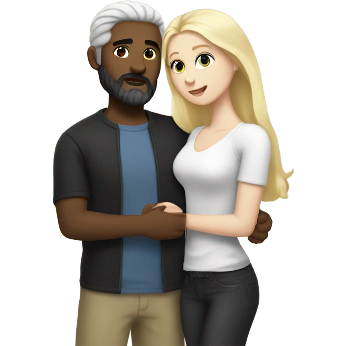 Man, white skin, short black hair, long beard, hugging a white woman with blonde hair  emoji