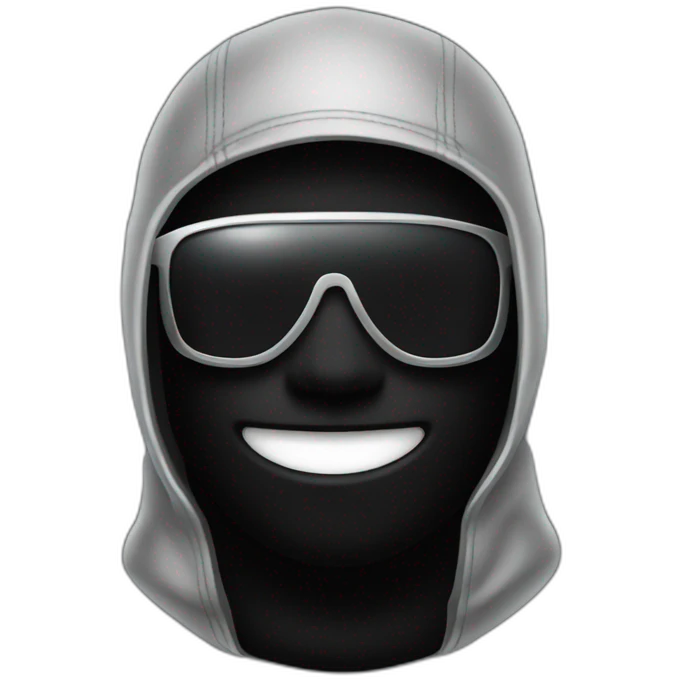 a man with a black balaclava in wooll, black sunglasses and silver grillz on teeth emoji