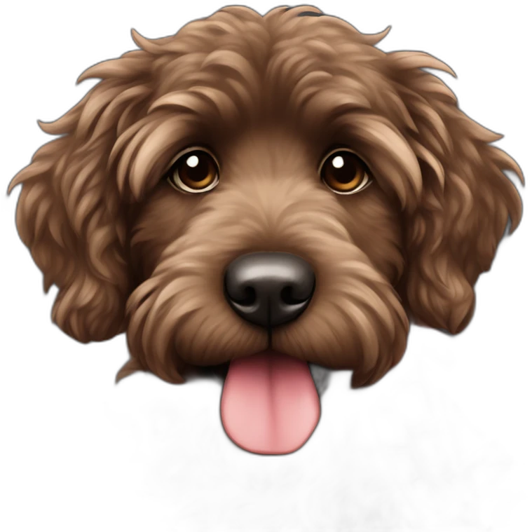 portrait Dark chocolate colored doodle with wavy fur wearing a red and black flannel handkerchief emoji