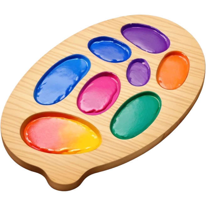 A palette shaped like a fingerprint with colorful paints, representing unique artistic identity emoji