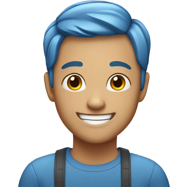 happy emoji with blue short hair emoji