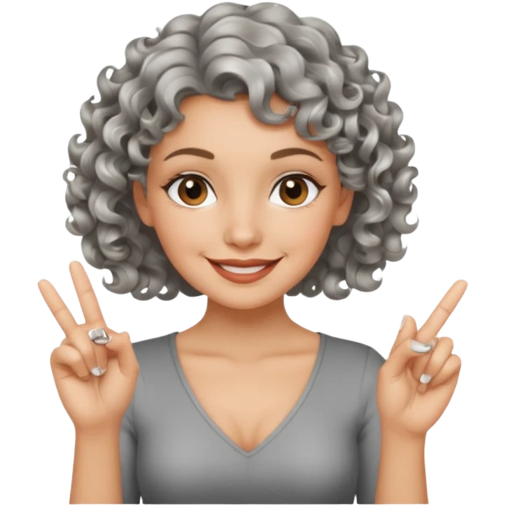 silver, short, wavy-haired with curls, smiling pretty lady, index and middle fingers crossed emoji