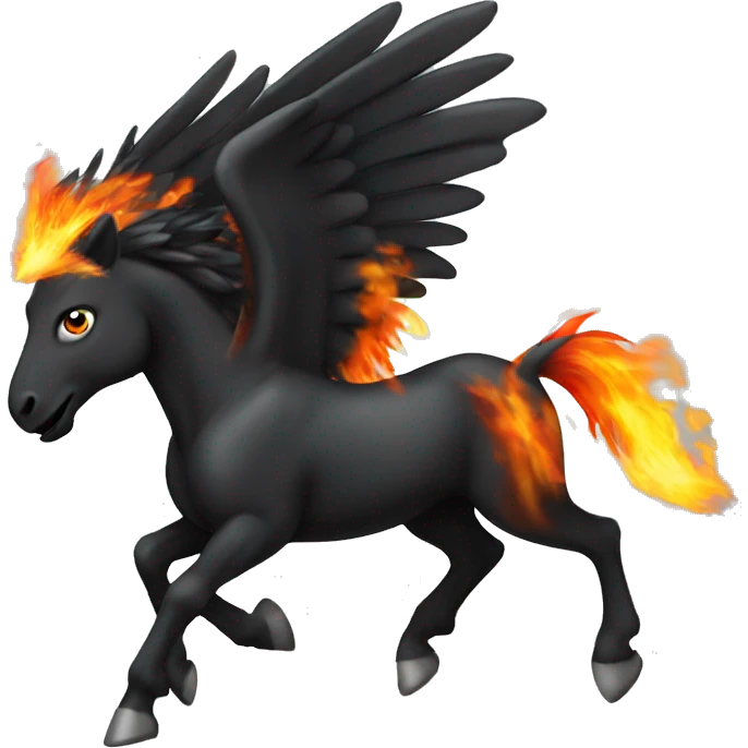 Black Pegasus with Fire mane running emoji