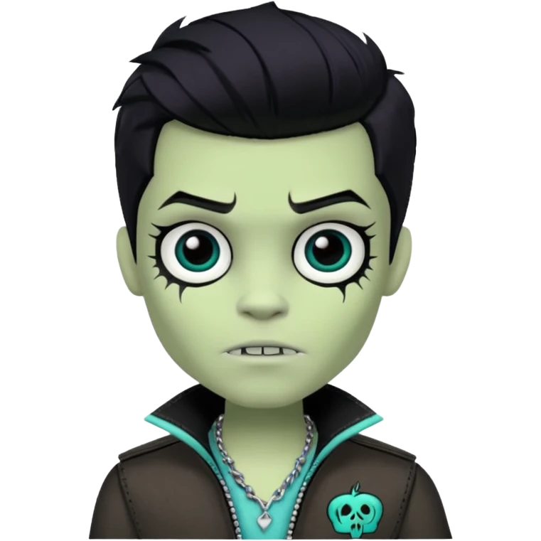 Frankie stein monster high doll boy with 5-o-clock shadow , pale green skin,  emoji