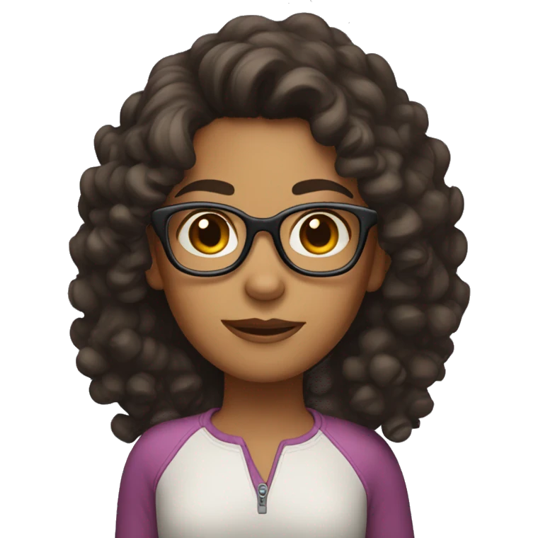 Girl with dark brown curly hair tan skin and glasses  emoji