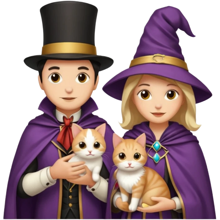 magician couple and their pet cat emoji