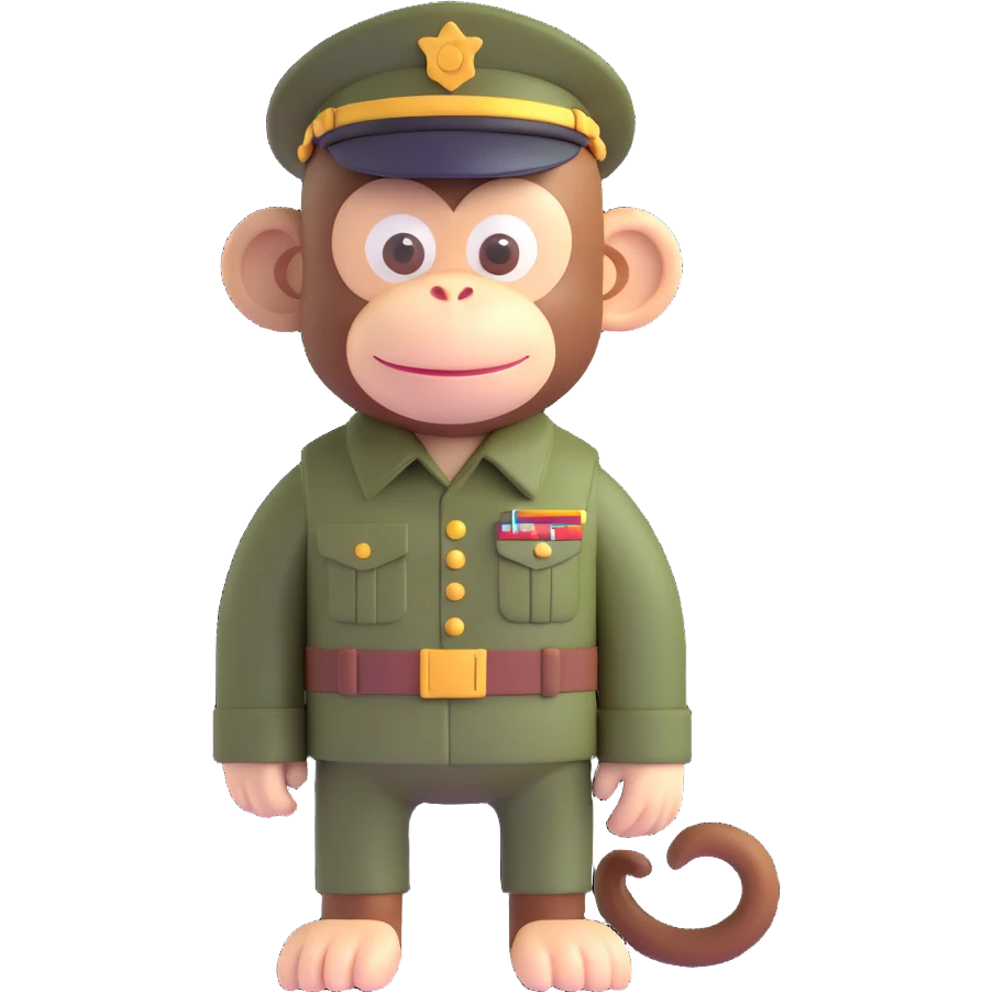 3D style monkey in a military uniform emoji