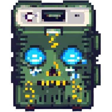 8-bit style dead battery icon with X-shaped eyes emoji