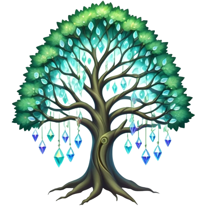 Spiritual magical ethereal tree with iridescent crystals hanging in it emoji