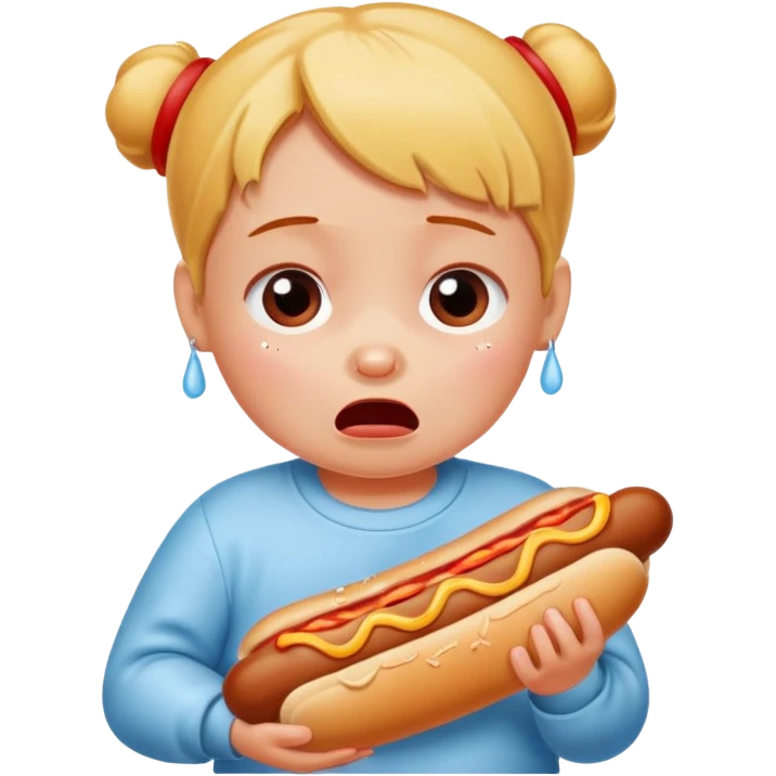 A baby crying for a hotdog emoji