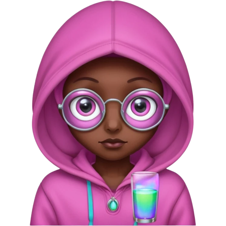 Aliens Pink dark skin, hoodie, cute big eyes, glass emoji