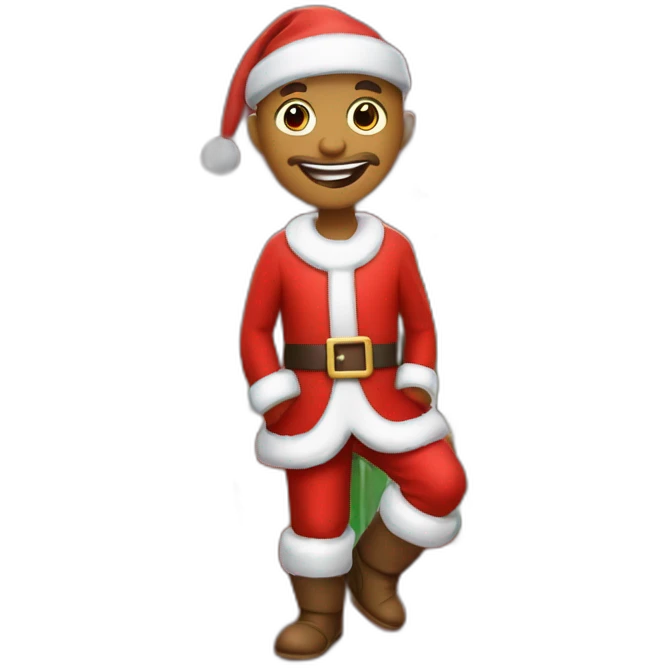 happy snov man with red cristmas dress and gifts under cristmas tree emoji