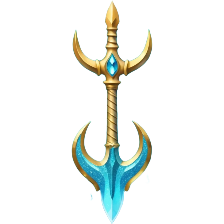 Cyan Poseidon's trident with glitter and water effects around it. emoji