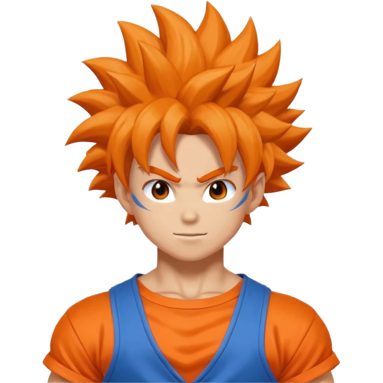 cheerful anime fighter with wild hair, orange and blue outfit, inspired by Goku emoji emoji