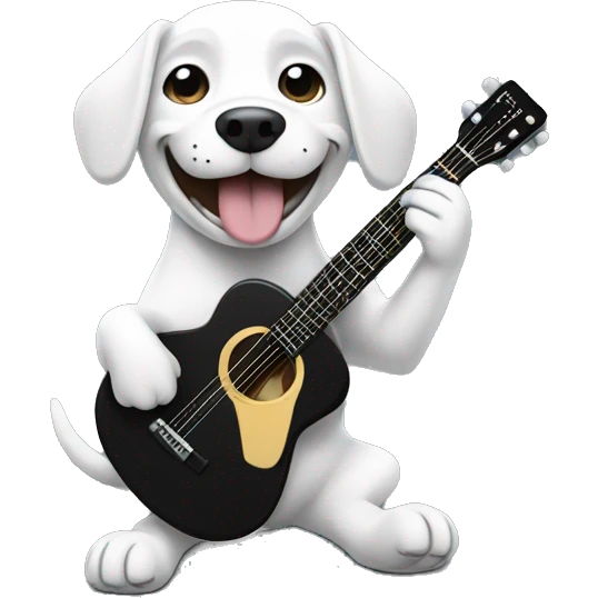 Smiling black and white dog playing on a guitar  emoji