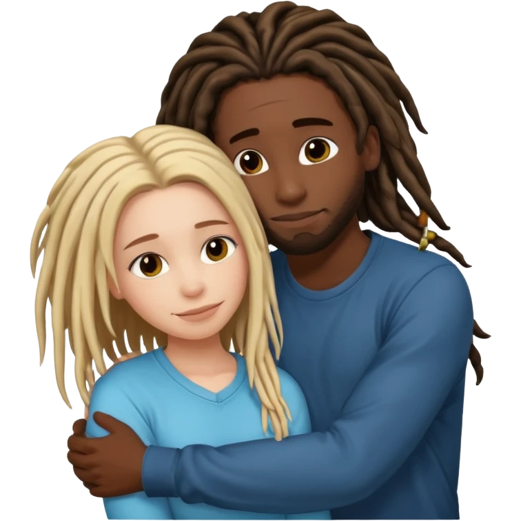 white girl hugging black guy with dreads emoji