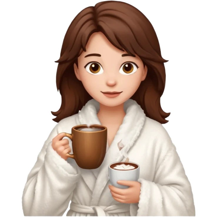 {
      "type": "human",
      "look": "fluffy robe woman, messy hair, holding cup of cocoa",
      "description": "a woman in a fluffy robe with messy hair, holding a cup of cocoa"
    } emoji