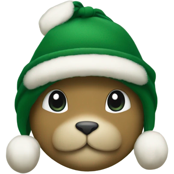 Forest green bunny with a khaki winter hat on emoji