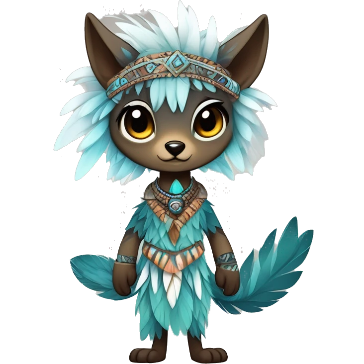 cute cool edgy ethereal l epic tribal fantasy animal fursona Fionbri creature by griffsnuff & LiLaiRa & Falvie with exotic colors with intricate patterns and feathers and headdress and necklace full body emoji
